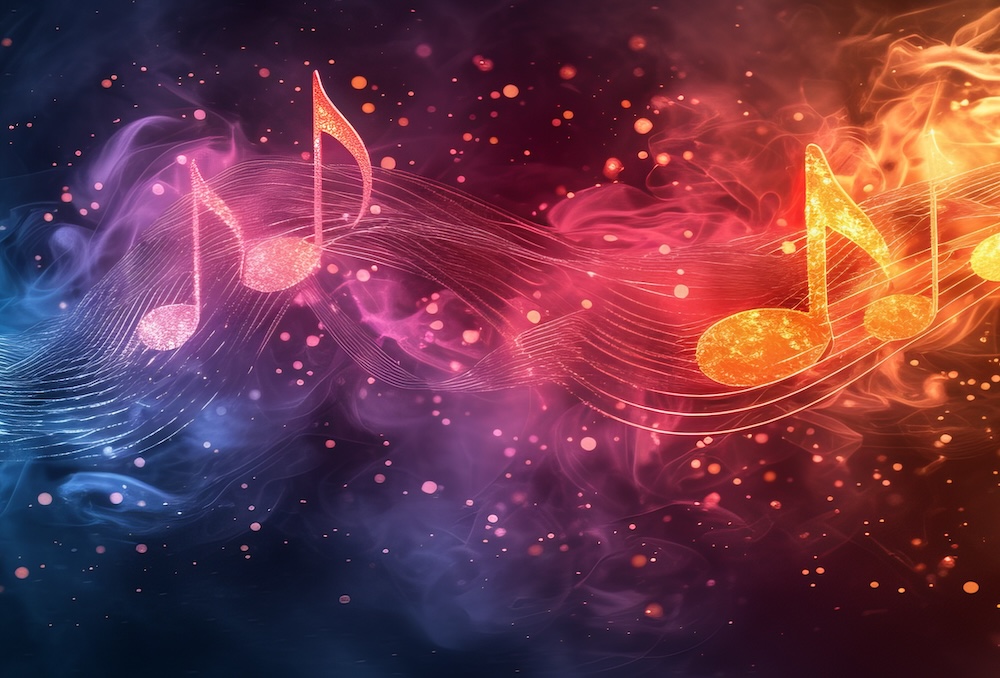 Captivating melody of music notes and signs on abstract dark background musical banner concept.